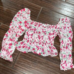 Olivaceous Pink Floral Smocked Blouse